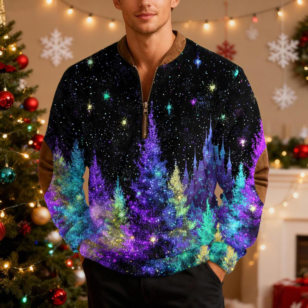 Мужские рождественские толстовки на молнии, рождественские пуловеры с воротником-стойкой