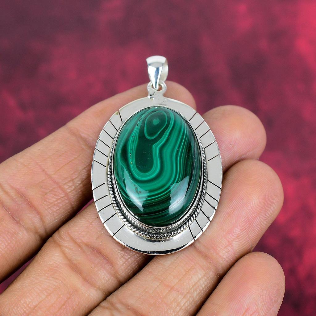 Подвеска из малахита, серебряная подвеска 925 пробы. Подарок для женщин, подвеска ручной работы, ювелирные изделия из драгоценных камней