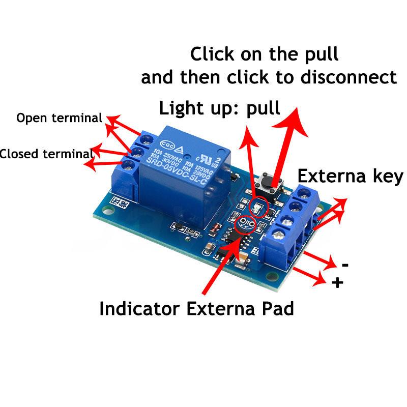 Single key bistable relay module automobile refit switch one key start stop self lock single chip microcomputer control 51