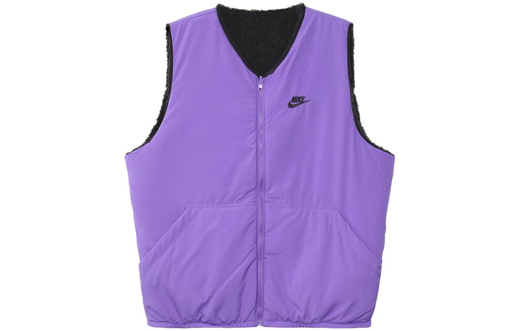 Men's Vest Nike Brand Logo Print Patch Pocket Detail Reversible Fleece Lined Vest Men's Purple