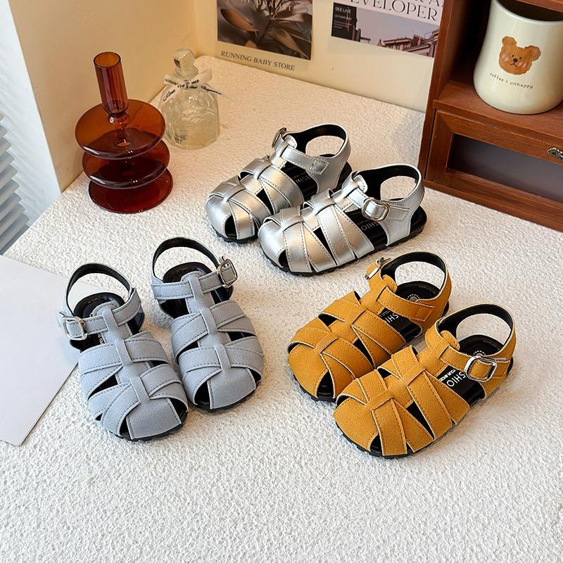 Children's Sandals Solid Color Braided Casual Shoes for Baby Girls Soft Sole Anti-Slip Girls Wrap Toes Shoes Sandals I05213
