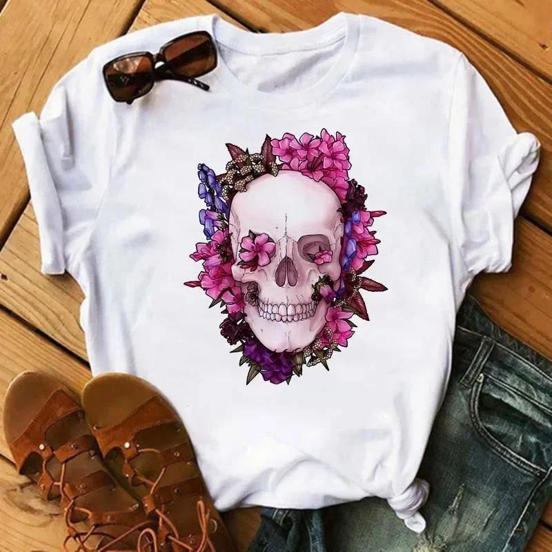 New Cartoon Mama Leopard Turban Skull Print Women Tshirts Casual Oneck Tops Loose Harajuku White T Shirt Korean Style Clothes