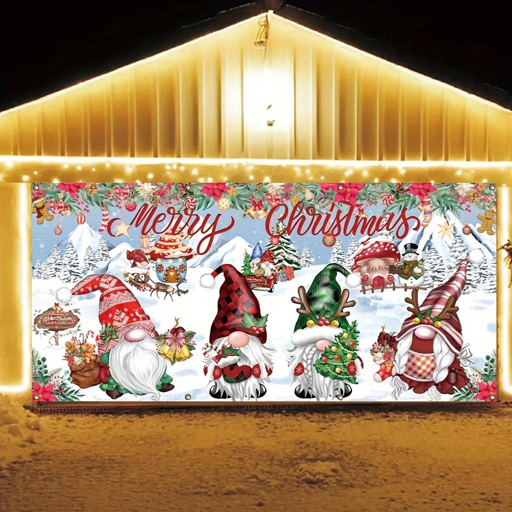 1 piece, Christmas garage banner, Christmas goblin, party atmosphere background, outdoor garage holiday exterior decoration