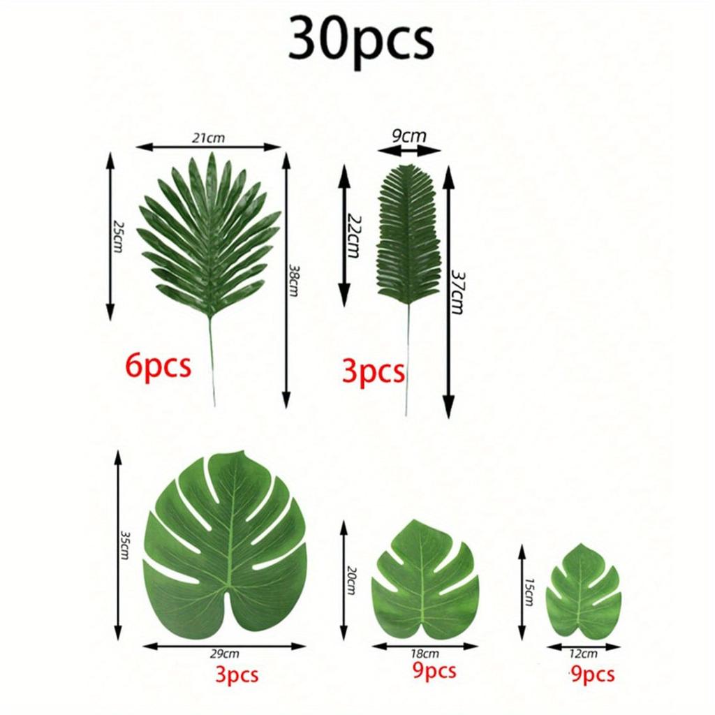 Искусственные пальмовые листья 5-8 видов, большие и маленькие, зеленые, искусственные пальмовые листья со стеблями для сафари, джунглей, гавайских луау, декора стола для вечеринки, свадьбы, дня рождения