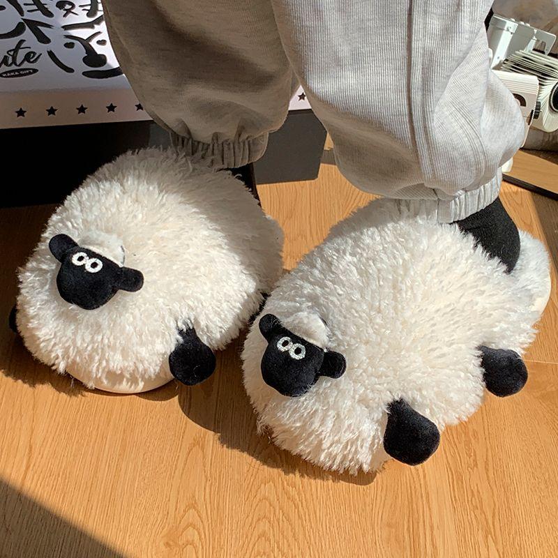 Fashion Fluffy Hairy Animal Lamb Slippers Indoor Home Sandalias Mujer Girls Cute Animal Cartoon Fuzzy Mules 2024 Designer Sheep Slippers