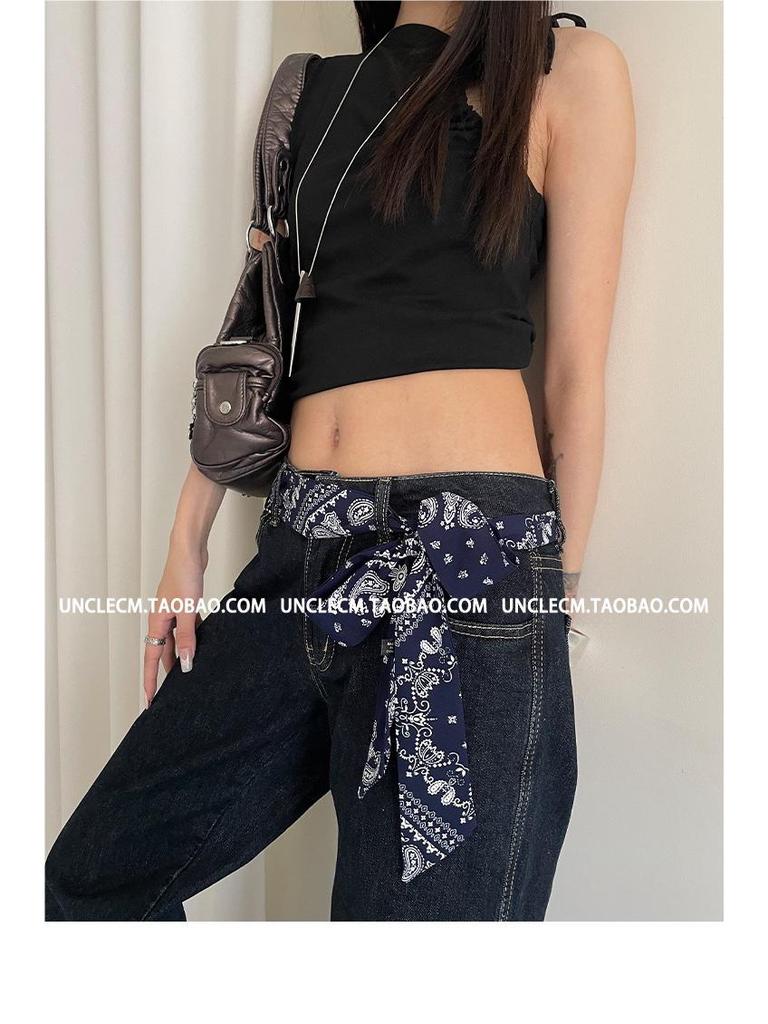 Retro Paisley Silk Scarf - Women's Waist Belt & Jeans Accessory, Long Leather Design