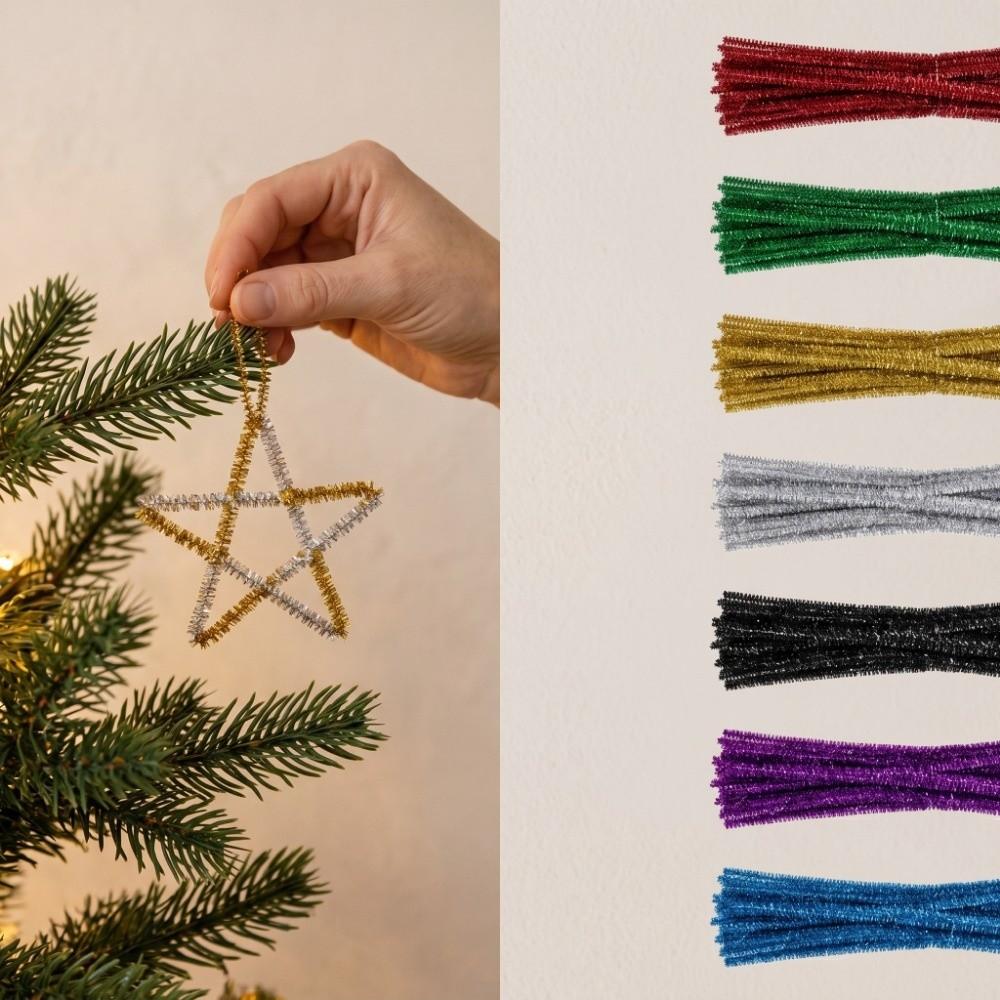 100Pcs Glitter Sparkle Chenille Stems Fuzzy Sticks Pipe Cleaners Bulk Creative Handmade