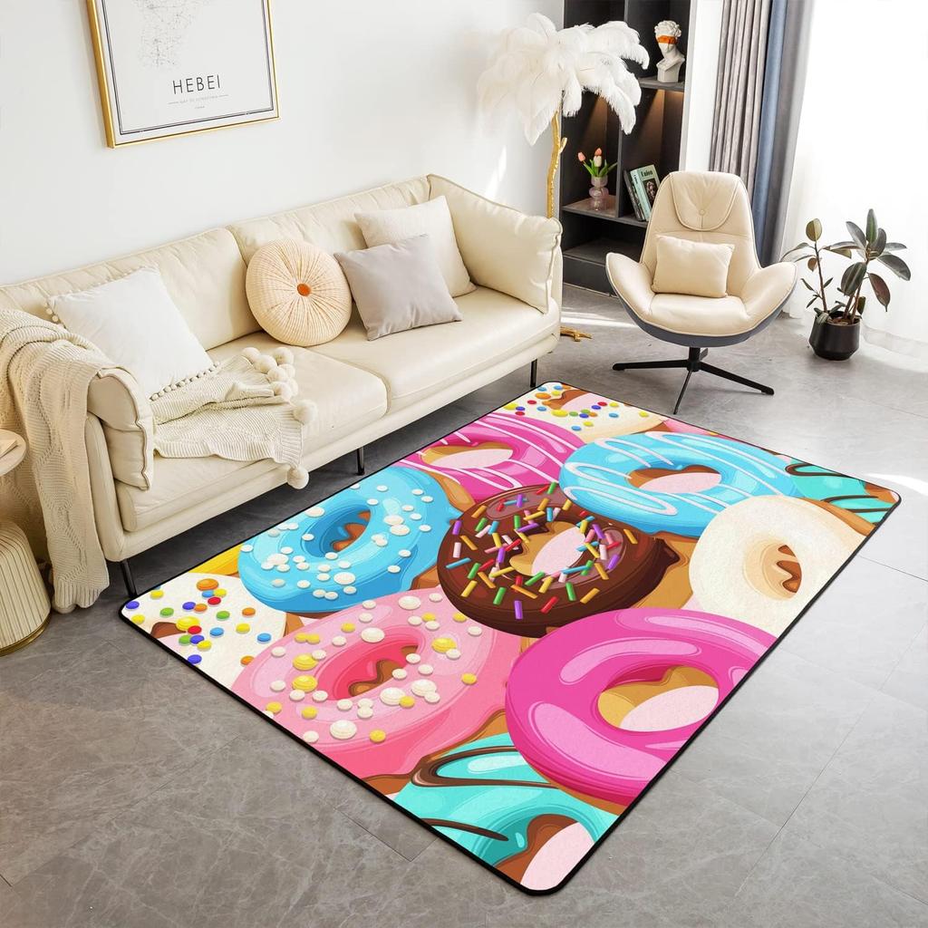 Chocolate Doughnut Pattern Rug Donuts Living Room Rugs Whimsical Dessert Decor Carpet Room Decor Area Rug Indoor Floor Mat