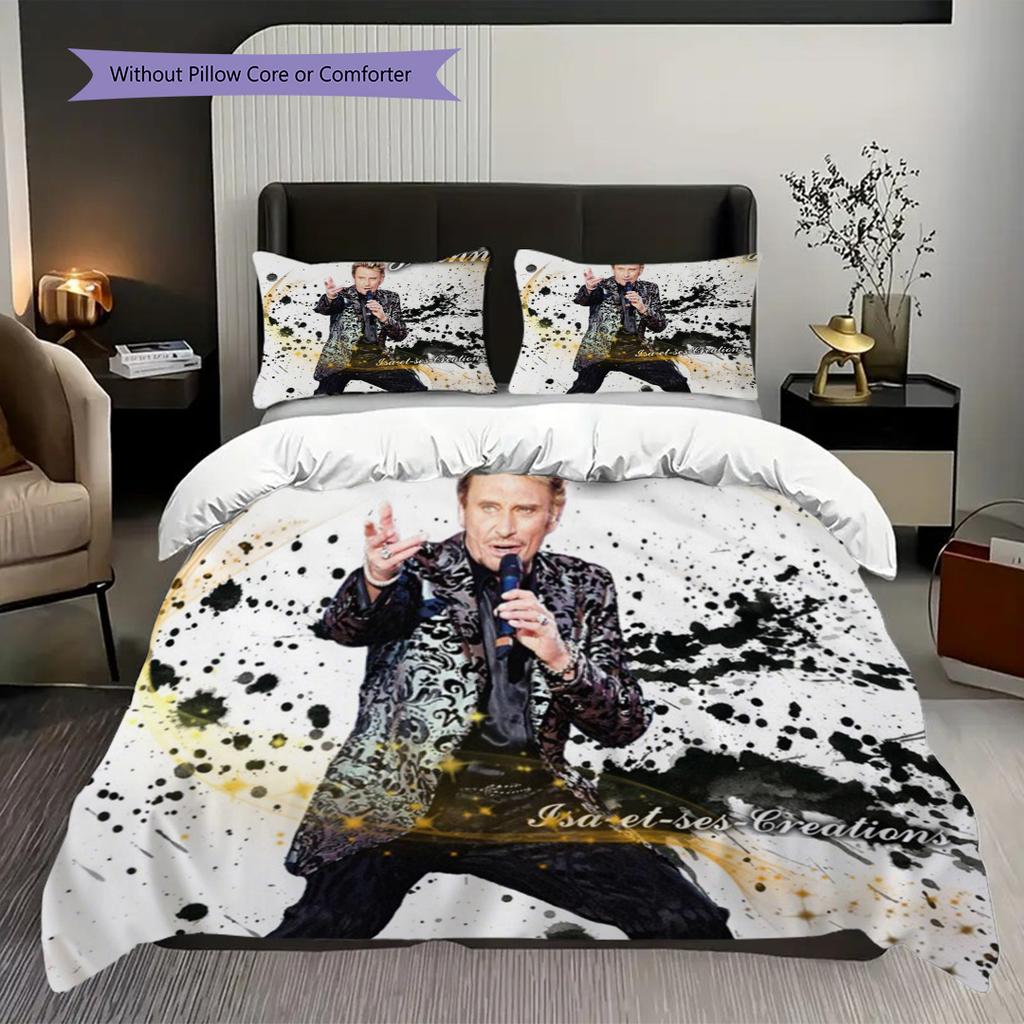 Stage Johnny Hallyday Bedding (1 * duvet cover + 2 * pillowcase, without core) 2D Flat Duvet cover and pillowcase Bedding set Christmas birthday gift
