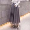 Women Midi Skirt Elastic High Waist Long Skirt with Solid Mesh Hem Solid Color A-Line Skirt Daily Wear