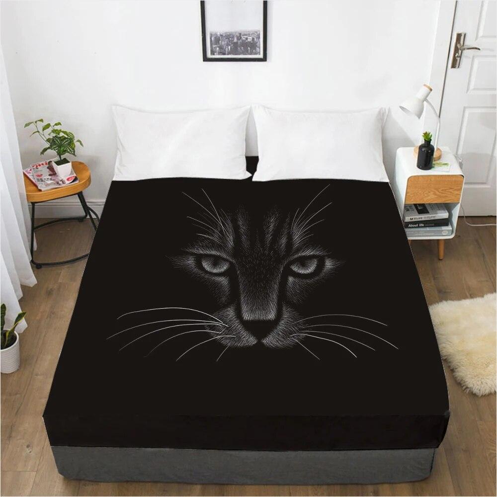 Mattress Cover Fitted Sheet With Elastic Band Bed Sheets Bedding Linens Queen King Size Bedsheet 90/150/160X200CM Black Owl