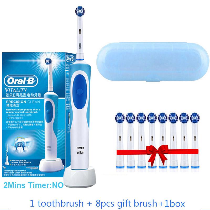 Электрическая зубная щетка Oral B Dual Clean с вращением и вибрацией Перезаряжаемая зубная щетка Oral B с 8 насадками + коробка для хранения