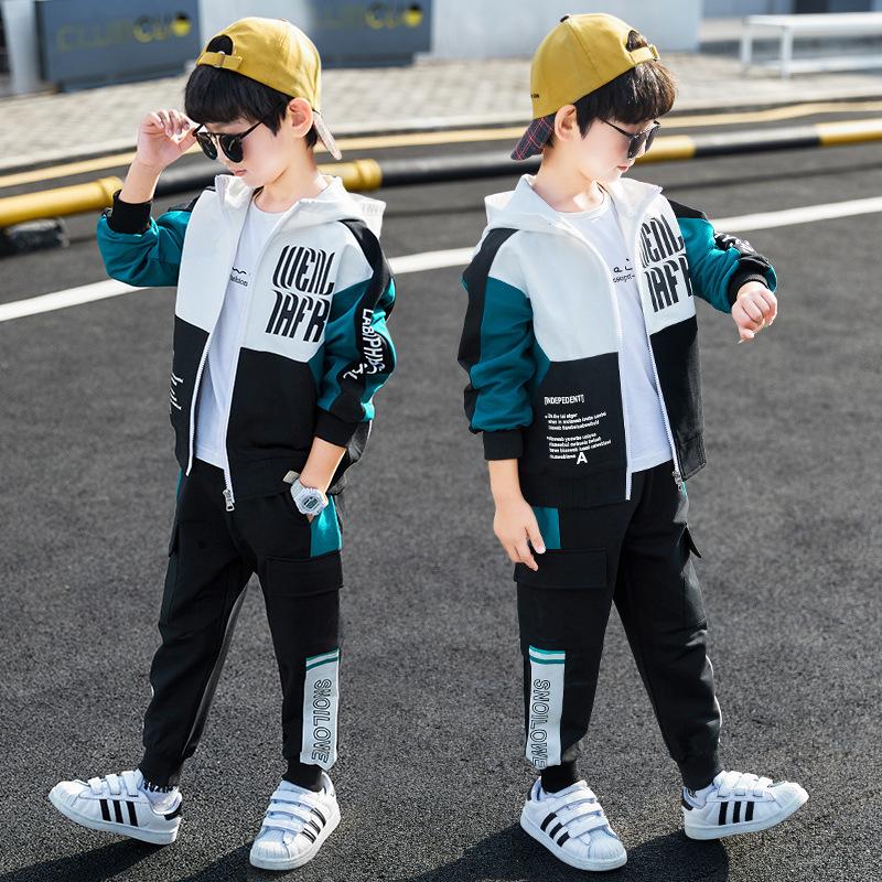 Spring and Autumn Boys Sport Suit Teen Kids Hooded Clothes Casual Zipper Hoodies and Striped Pants Child Tracksuit