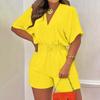 Ladies' Loose And Comfortable Summer V-neck Jumpsuit With A Drawstring