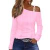 Womens Long Sleeve Blouse Shirts Solid Color Pullover T-shirts Sexy Off-shoulder Y2k Top