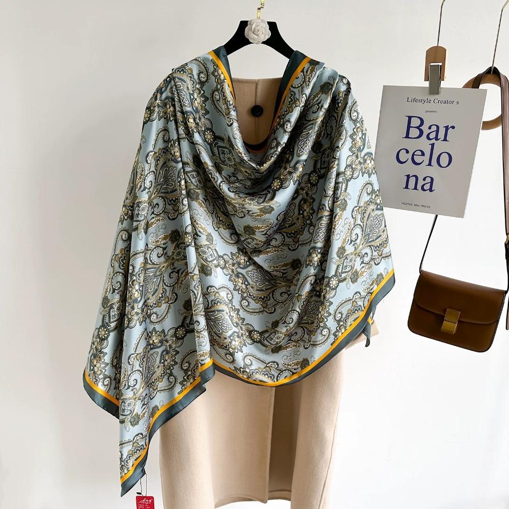Soft Satin Neck Scarves Sunscreen Beach Hijab Fashion Silk Scarf Shawls Dress Decor