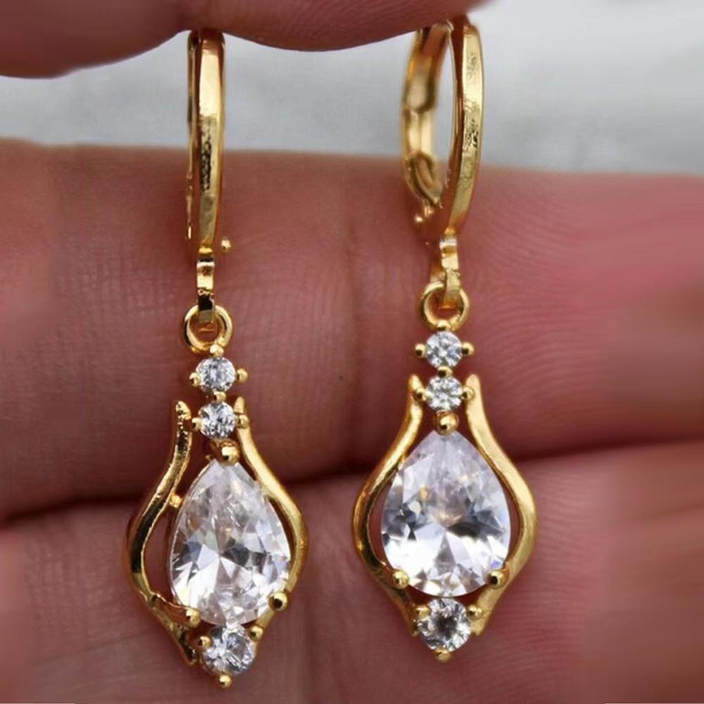 Luxury Temperament Drop-shaped Ntural Gemstone Popular Jewelry Diamond-set Zircon Dangle Earrings for Women Gift