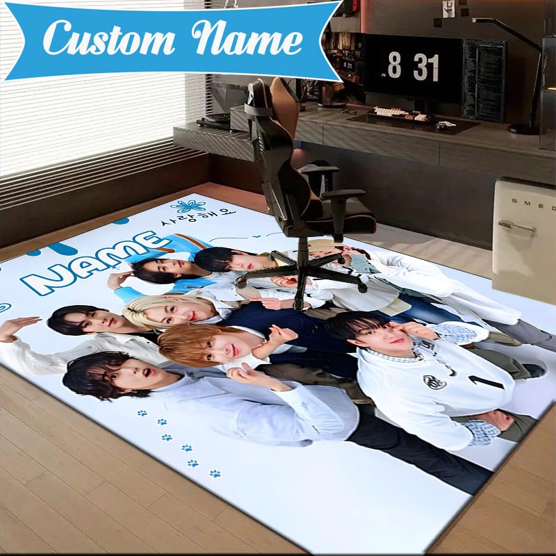 Custom Name K-pop stray Style Collective Rug for Living Room, Game Rooms, Office, Bedroom, Floor Mat Playful Design, fan gifts Christmas decor