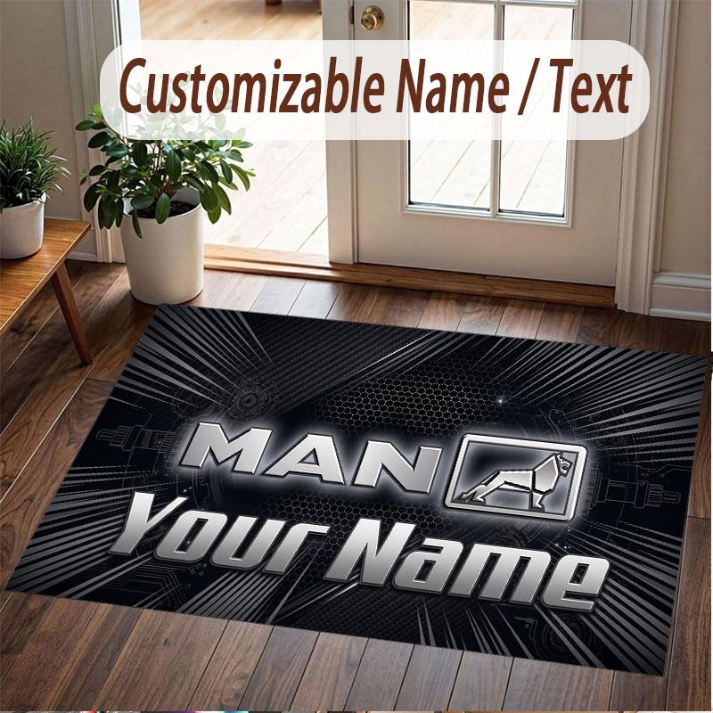 Custom Rug MAN Truck Pattern Print Name Text Soft Non‑Slip Floor Carpet for Home Indoor Decoration