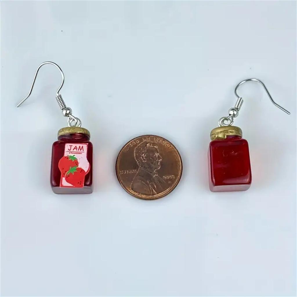 Романтические висячие серьги в виде банки с клубничным джемом, серьги-капли из смолы, аксессуары, уникальный подарок для украшения ушей.