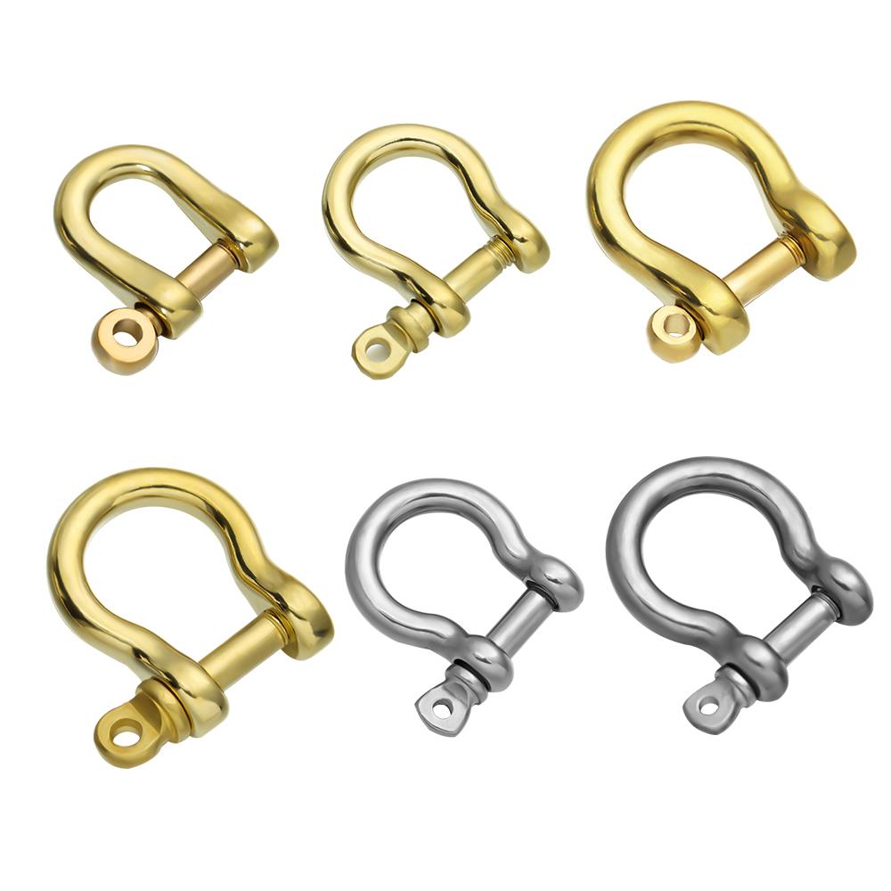 6 Sizes Shackle Fob Buckles Key Ring D Bow Staples Solid Brass Carabiner Keychain Hook
