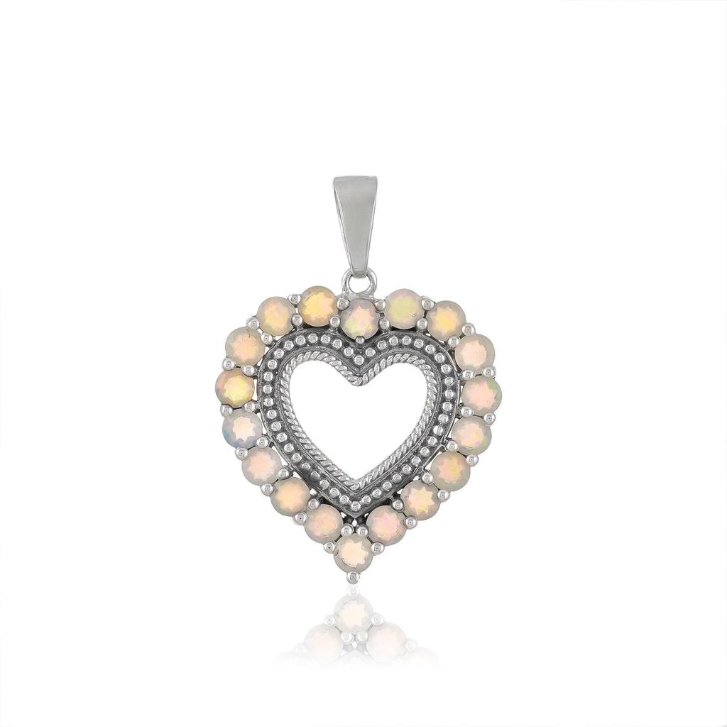 Ethiopian Opal Heart Pendant Necklace: 925 Sterling Silver Love Charm