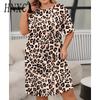 Женская мода лето весна повседневные платья с коротким рукавом и круглым вырезом