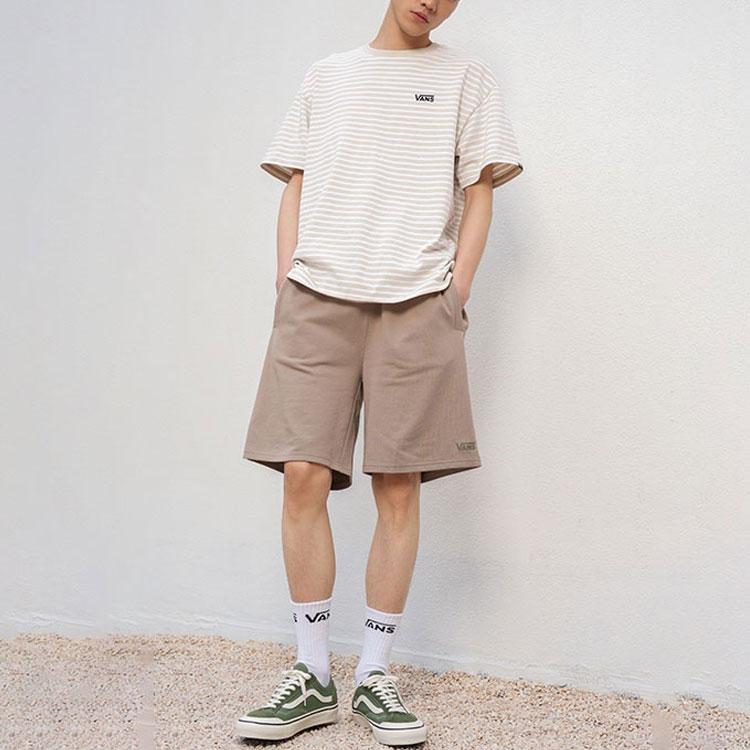 Vans Logo Round Neck Short Sleeve T-Shirt Unisex Tops Oatmeal Striped VN000FR2CGN