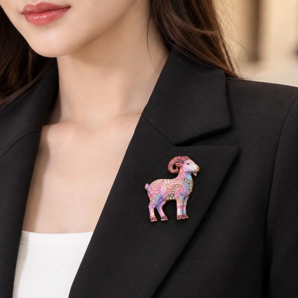 -inlaid Goat Enamel Brooch Beautiful Rhinestone Brooch Year of The Sheep Animal Pin Unisex