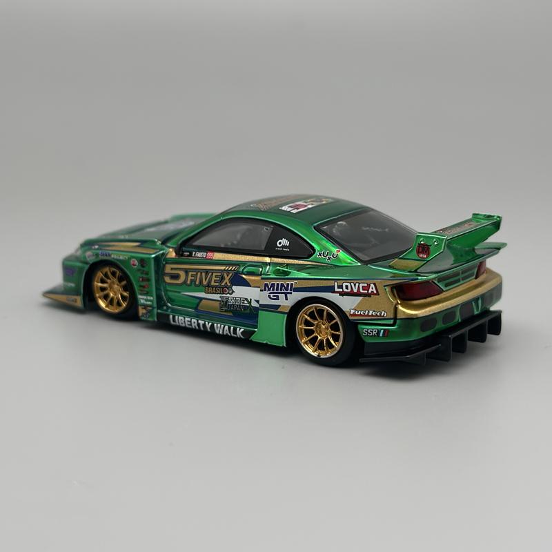 МИНИГТ 1:64 Nissan LB-Super Silhouette S15 SILVIA LBWK 2024 Зеленый Хром Литой диск MGT Модель автомобиля 858