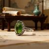Retro Ethnic Style Thai Silver Hollow Withered Vine Green Zircon Adjustable Rings For Women Fashion New Jewelry Gift