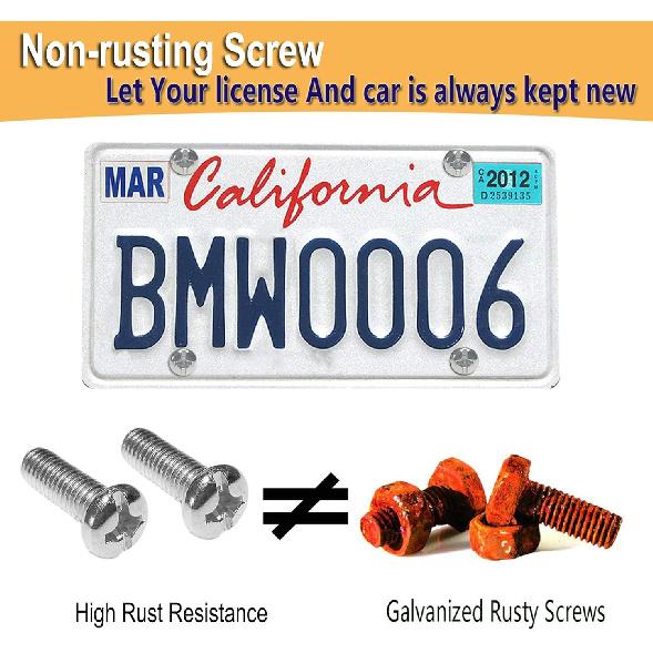 Black License Plate Screw Caps - High Gloss Finish Screw and 8 PCS M6X20mm Stainless Steel Rust Resistant Car Tag Frames Bolts Fastener Kit