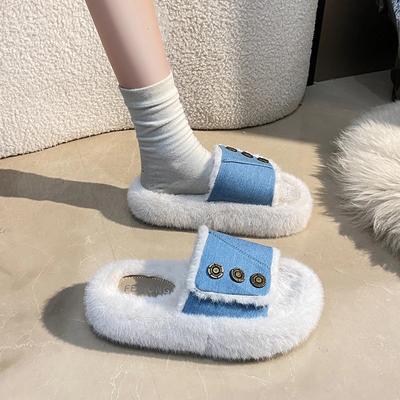 Модные меховые тапочки женские зимние 2024 новые корейские модные женские тапочки на толстой подошве повседневные универсальные тапочки для ношения на открытом воздухе