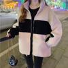Женский модный корейский стиль Color Block на флисовой подкладке из натуральной шерсти с длинным рукавом (Осень зима)
