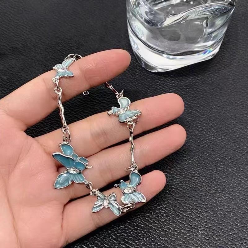 Stylish Alloy Plated Blue Butterfly Womens Bracelet Chic Summer Accessory
