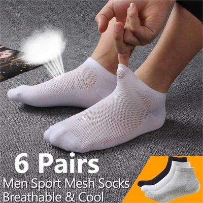 6 пар однотонных сетчатых мужских носков, невидимые носки до щиколотки, мужские летние дышащие тонкие носки-ботинки