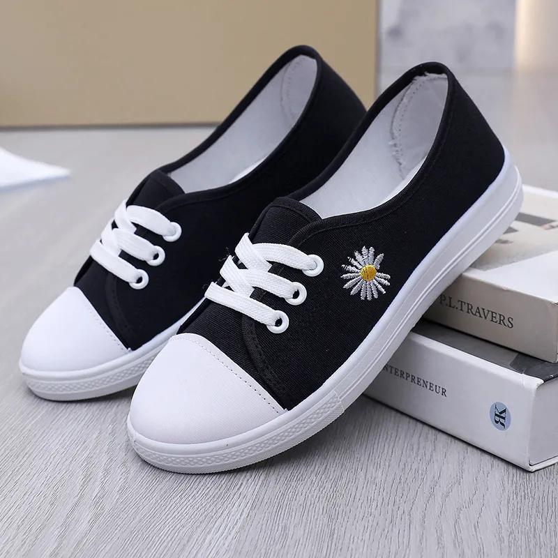 Sapatos femininas женские модные туфли с круглым носком черные парусиновые нескользящие туфли на плоской подошве для студенток школьниц белые классные цветочные туфли ba357