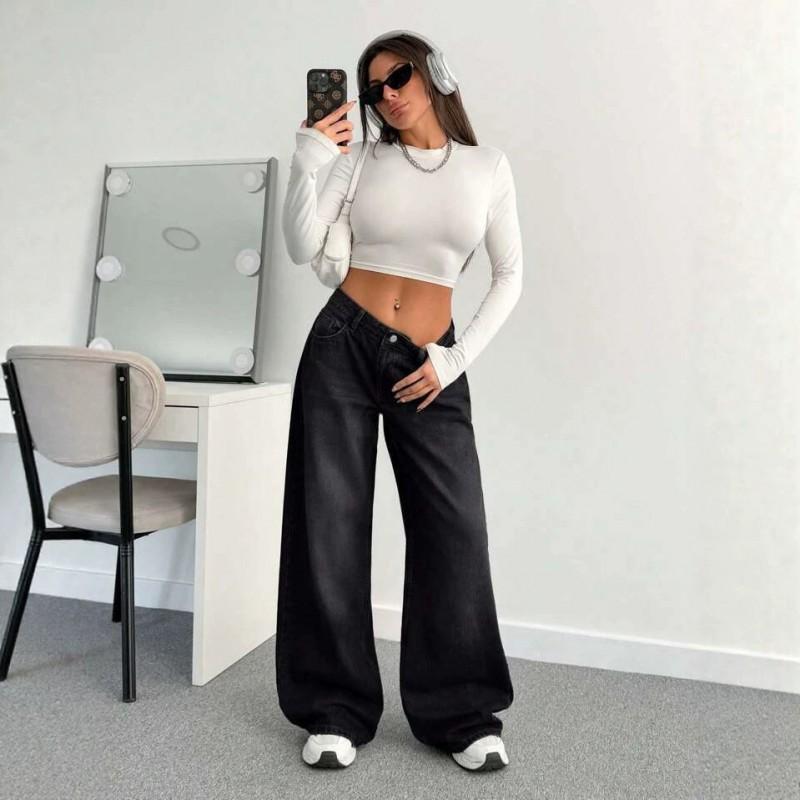 High-Waisted Wide Leg Denim Pants Women Men Loose Fit Streetwear Style Vintage Washed Cotton Jeans 2026