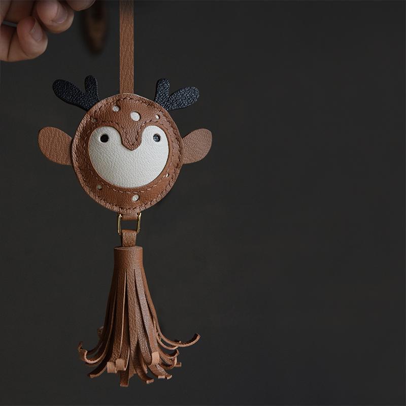 Original Design/Lulu Ping An Handmade Leather Car Key Bag Rearview Mirror Pendant, Women's Gift Keychain