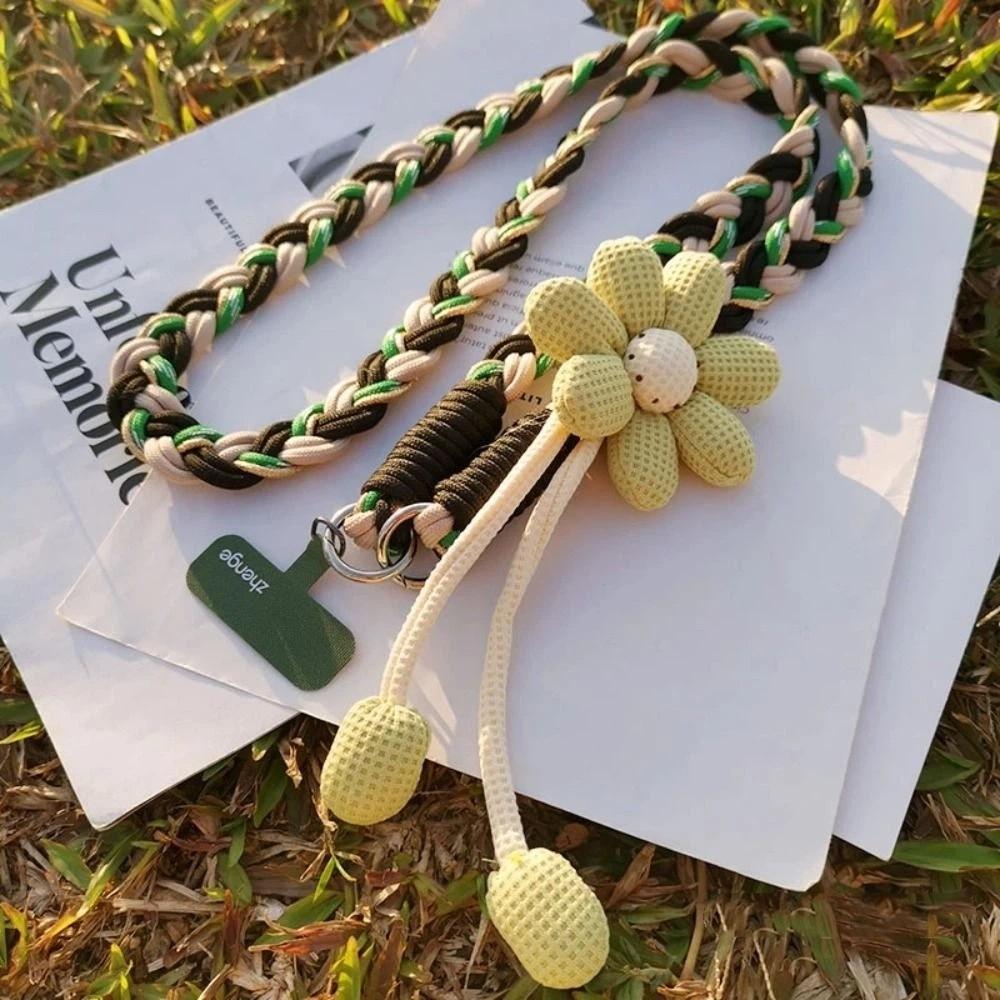 Detachable Flowers Phone Lanyard Phone Charm Crossbody Lanyard Phone Woven Chain  Women Girls