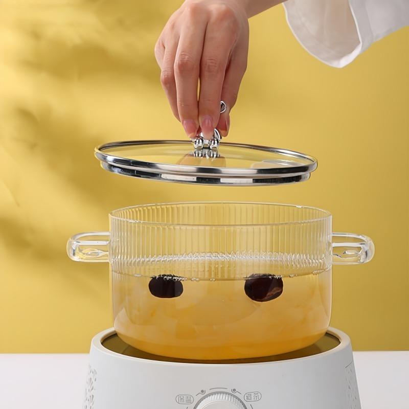 Утолщенная стеклянная кастрюля с высоким содержанием бора и кремния, прозрачная кастрюля для приготовления пищи, кастрюля для супа, подогрев, кастрюля с двумя ручками и крышкой, кухонные принадлежности