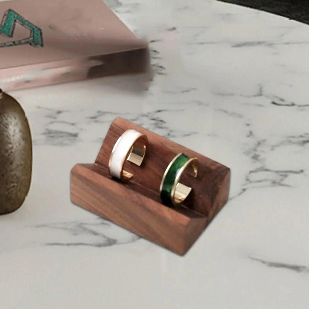 Walnut Ring Display Rack Wood Base Jewelry Photography Props Earring Storage Tray Home