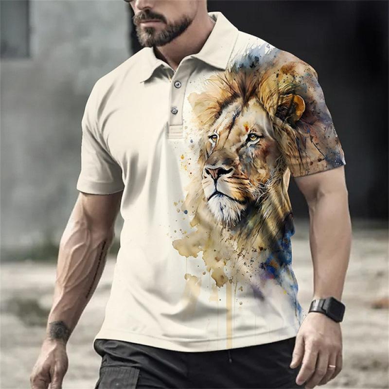 Мужская рубашка-поло с 3d принтом тигра и льва, мужская одежда свирепого зверя, летняя повседневная свободная рубашка с короткими рукавами и топом для пожилых людей