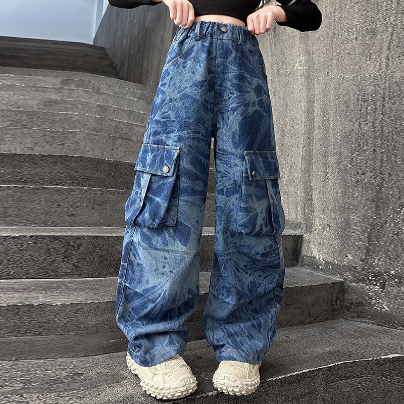 Трендовые свободные джинсы карго для девочек, весна/осень 2025