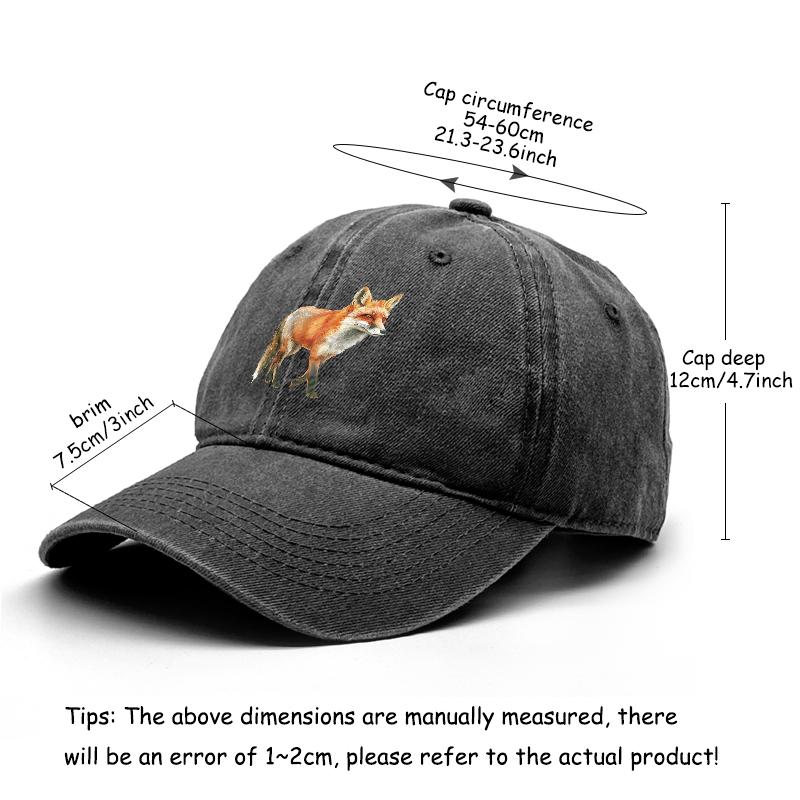 Lifelike Fox Print Snapback Sun Hat, Animal Dad Hat Sun Protection Distressed Vintage-Inspired Washed Adjustable Baseball Cap