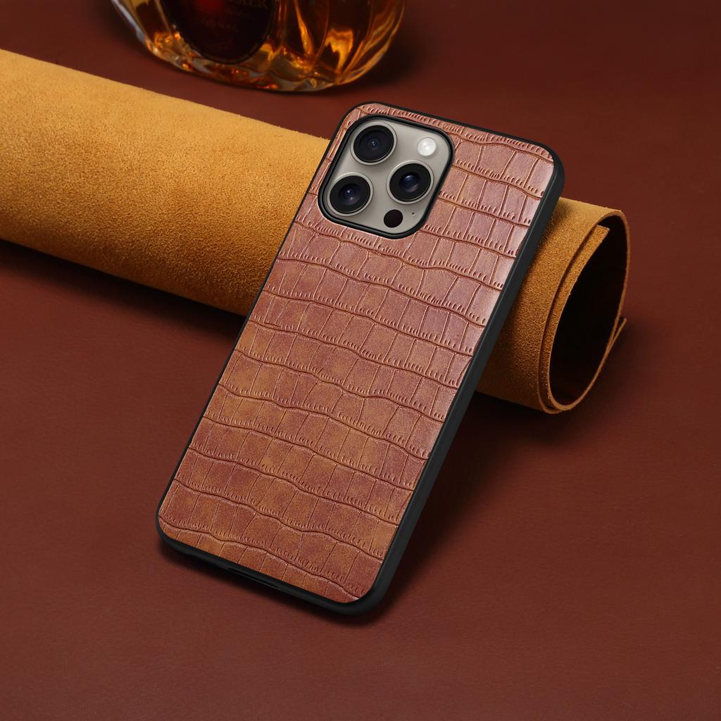 Для iPhone 16 Pro Max Чехол Текстура крокодиловой кожи Покрытие из кожи ПК+ТПУ Чехол для телефона