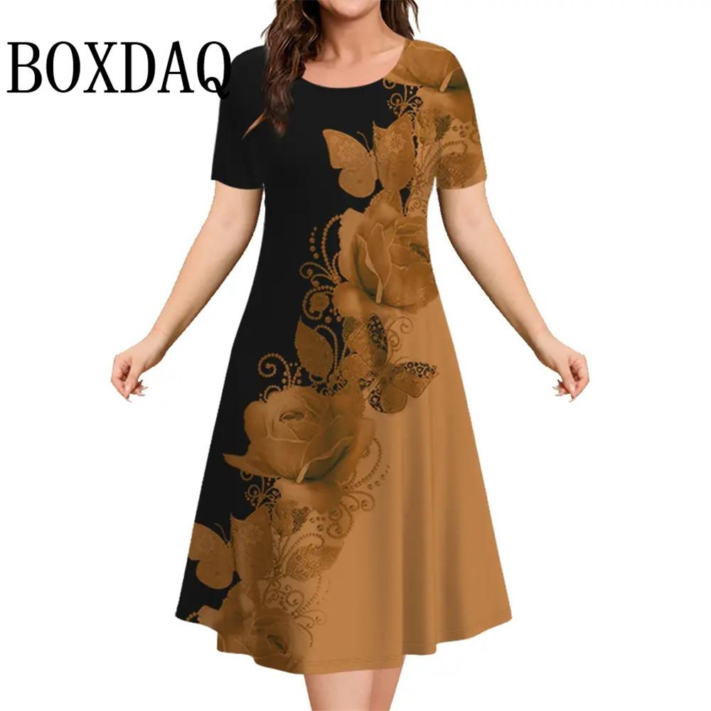 Сарафан свободного покроя, платье большого размера, женское, с цветочным принтом 3D, повседневное, летнее, в стиле ретро, с короткими рукавами, женское, элегантное, мини-платье