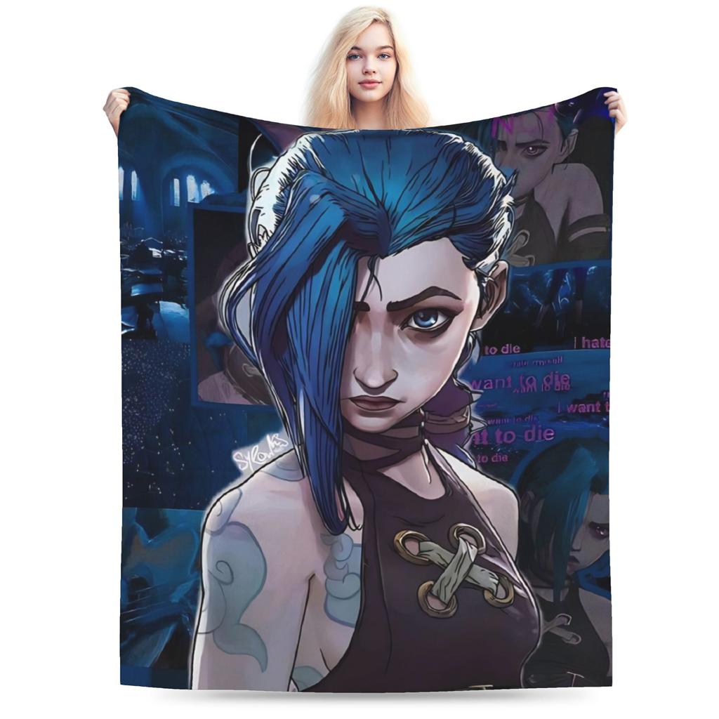Arcane Vi Jinx Blankets Quality Warm Throw Blanket Autumn Students Living Room Aesthetic Bedspread