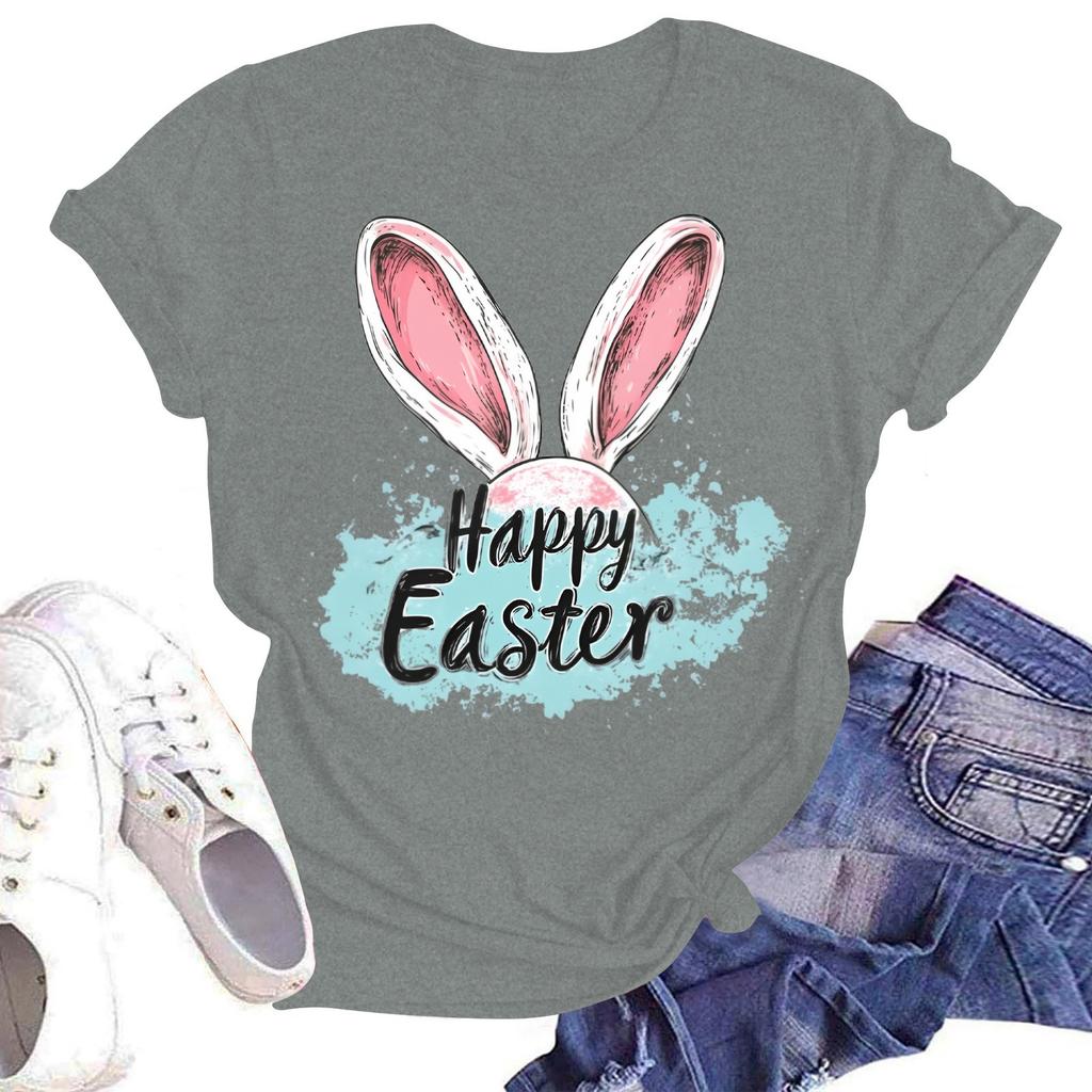 Women's Casual Loose Printed T-shirt Round Neck Pullover Short Sleeved Top