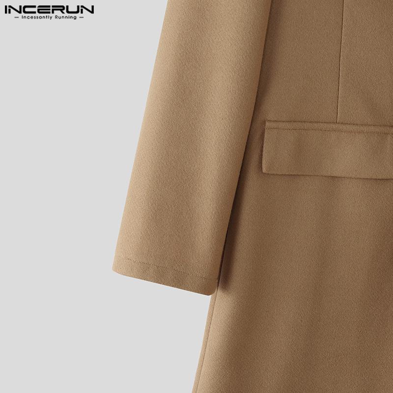 INCERUN Зима Осень Мужские Пальто Длинный Рукав Высокие Разрезы Длинные Шерстяные Мельтон Пальто Верхняя Одежда